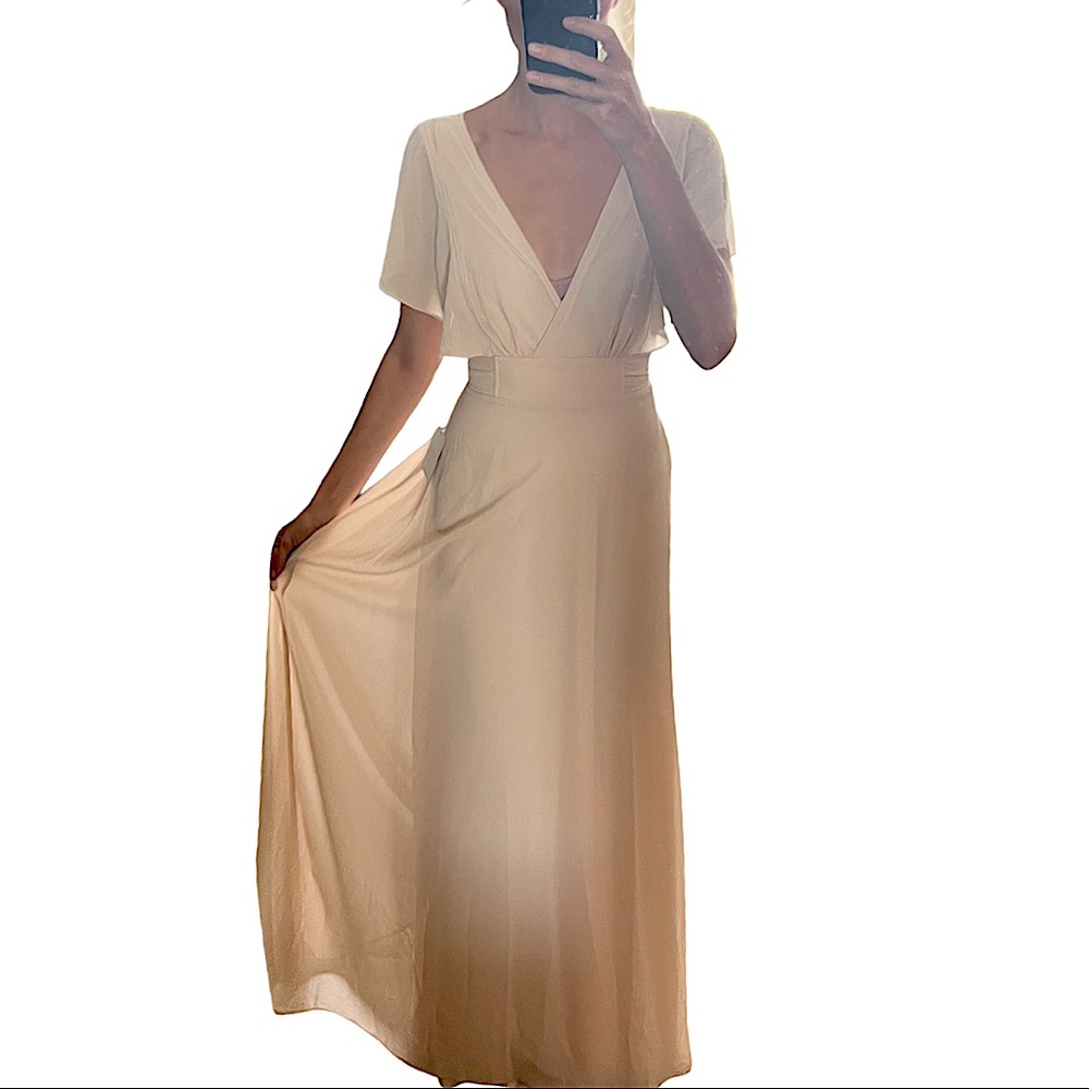 Lulu’s Cream Maxi Bridesmaids / Formal tie-back dress
